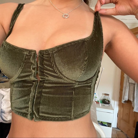 URBAN OUTFITTERS Out From Under Anastasia Corduroy Corset Bustier Green Large - Picture 1 of 13